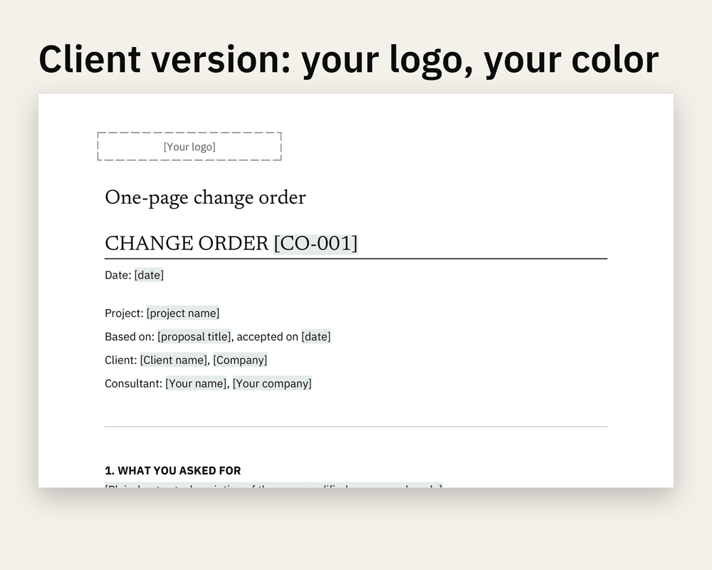 Preview 1 of 3: page of the Change Order client version