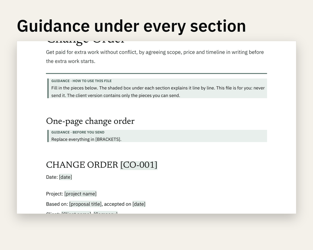 Preview 2 of 3: page of the Change Order client version