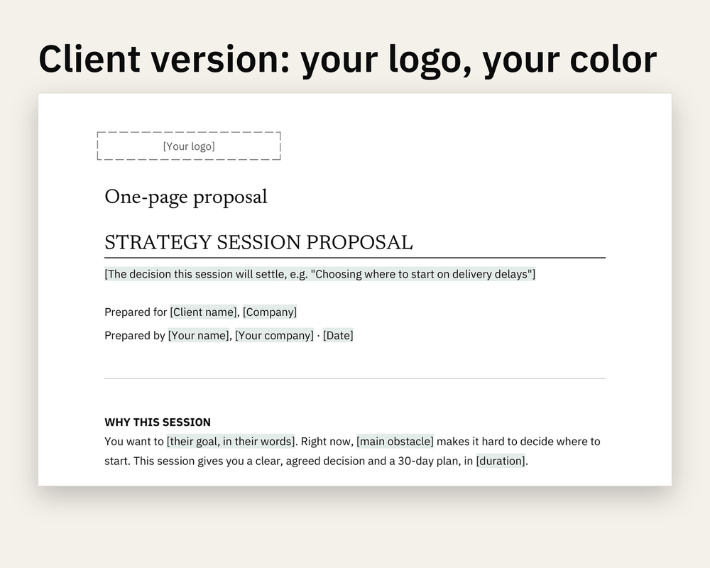 Preview 1 of 3: page of the Strategy Session Proposal client version