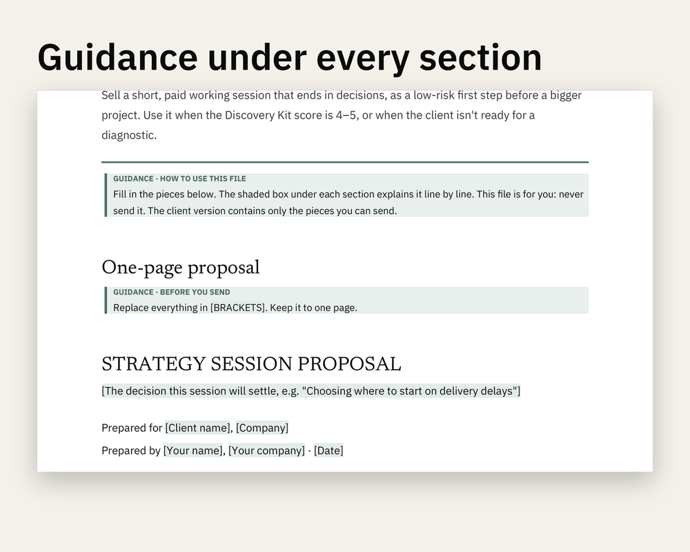 Preview 2 of 3: page of the Strategy Session Proposal client version