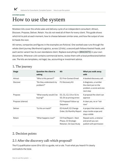First page of the system guide