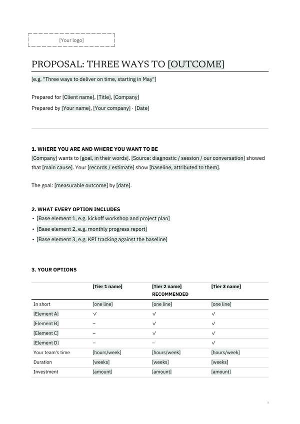 First page of the client version of C2, Three-Tier Proposal