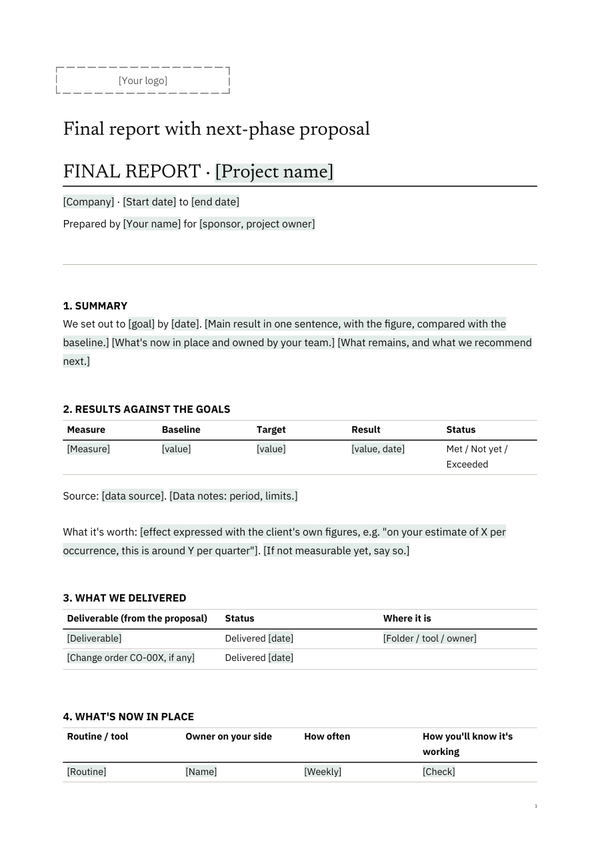 First page of the client version of C5, Final Report + Next Phase Proposal